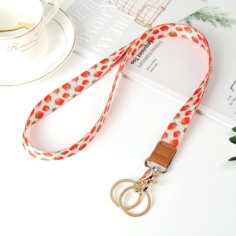 Knagsfa Lanyards for Keys, Neck Lanyards for ID Badges with Metal Hook, Cute Keychain Lanyard for Women, Strawberry Flower - Image 5